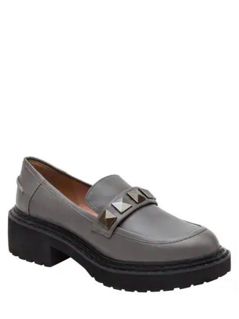 NWT LINEA PAOLO Essex Leather Stud Accent Lug Platform Loafer in Moss Color
